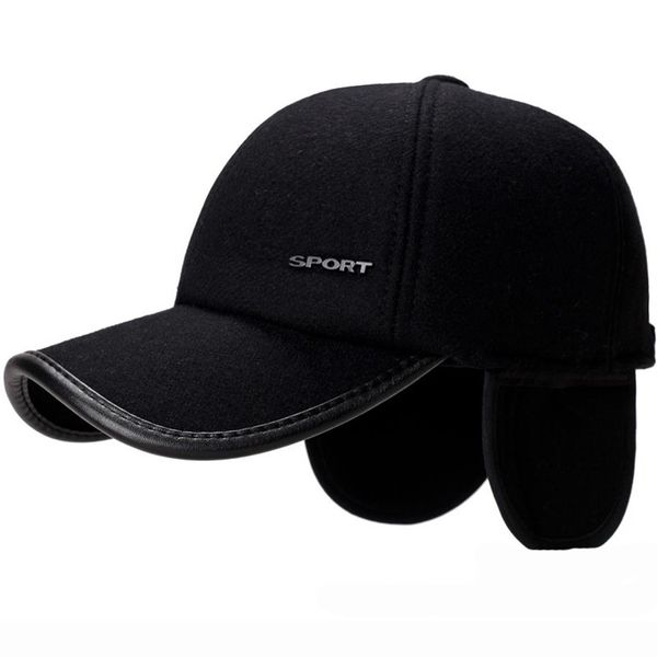 HT1856 Cappelli invernali autunnali per uomini Black Grey Wool Felt Caps Caldo Flap Earball Cappelli da Baseb