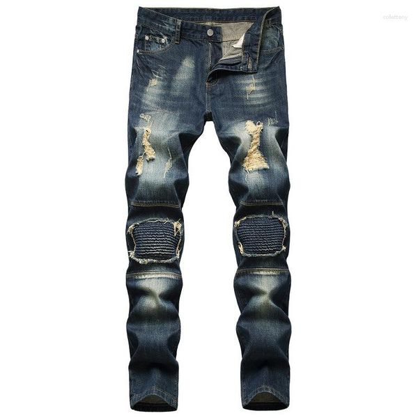 Jeans masculinos 2023 Moda Moda Menção Ripped Hole Casual Men reto calça calças calças de jeans do hip hop masculino