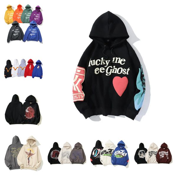 Erkekler Tasarımcı Hoodie Lucky Me Görüyorum Hayalet Hoodie Erkekler T-Shirt Sonbahar/Kış Pamuk Kalın Uzun Kollu Sweatshirt Hip Hop Street Jumper Asya Boyutu S-2XL