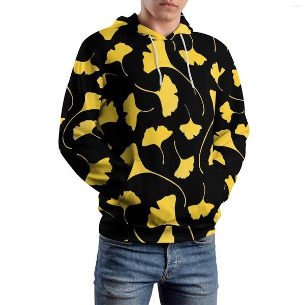 Erkek Hoodies Ginkgo Biloba Sıradan Çift Yapraklar Baskı Güzel Grafik Sweatshirts Sonbahar Uzun Kollu Klasik Büyük Boy Hoodie