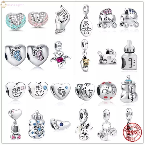 925 Sterling Silver Dangle Charm Baby Girl Girl Handprint PEDIMENTO PEDRO PENENTE BEBÊ BRIANDO BERDOS DE PARTES PANDORA STERLING STERLING SLATER MISTÓRIAS