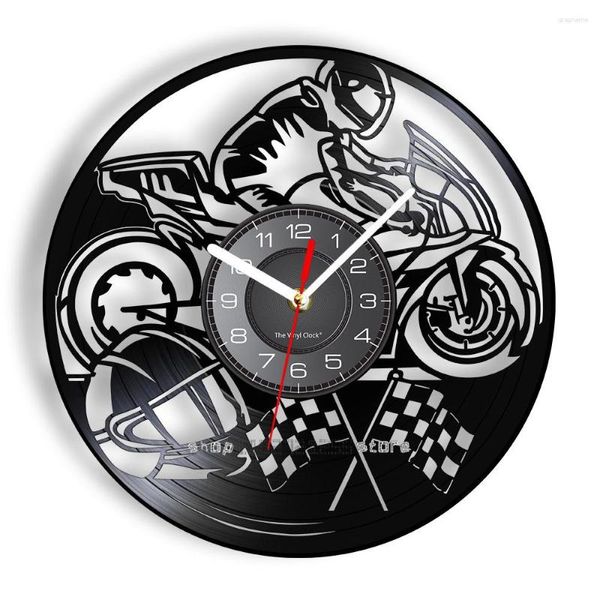 Walluhren Motorrad Rennplatte Clock Motorrad Retro Music Home Decor Silent Watch Motorradfahrer Rennfahrer Fahrer Geschenk