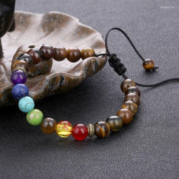 Strand Man Woman Gioielli Chakra Stone Stone Tigre Tigre Eye Bracciale Regolabile intrecciabile Yoga Mappa naturale Map Regalo