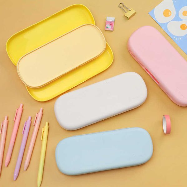 Обучающие игрушки Kawaii пластиковый двухслойный пенал для детей Macaron однотонный милый твердый ящик для ручек офисные школьные принадлежности стационарный подарок