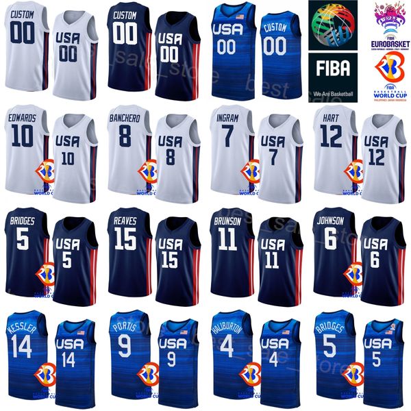 Imprimir 2023 Basquete Copa do Mundo dos EUA 7 Brandon Ingram Jersey Estados Unidos 14 Walker Kessler 12 Josh Hart 6 Cameron Johnson 8 Paolo Banchero 13 Jaren Jackson Jr Brunson