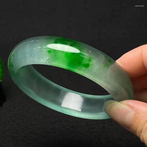 Myanmar Bangle Jadeit schwimmende grüne Blume Jade Frauen Fein Schmuckzubehör zertifiziert Jades Armreifen Amulett Armbänder s s s s s