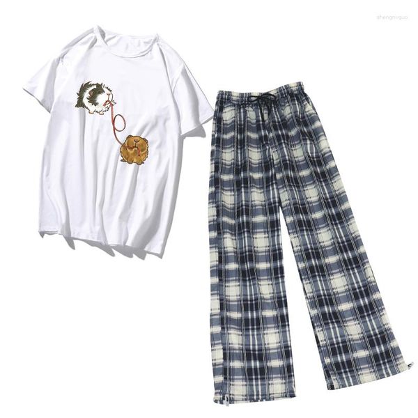 Pantaloni per la casa per abbigliamento da donna Donne Asteetiche Pantaloni dritti per gambe dritte set ghinea maiale vestiti per il sonno vintage per ragazze