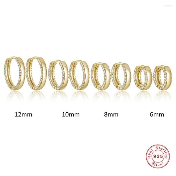 Orecchini a cerchio aiutante 925 argento sterling 6/8/10/12mm Multi dimensioni per donne abbaglianti Cele CZ Zircone Side Pave Spesso Eribero Circolo