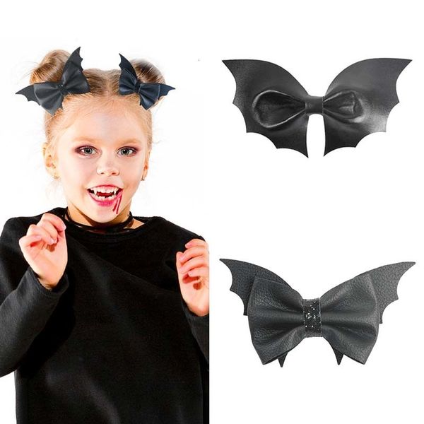 Acessórios para o cabelo Xugar Bat Hair Clips for Girls Pu Leather Bowknot Hairpins Kids Cosplay Headwears Barrettes Acessórios para cabelos de Halloween 7.6x12cm 230821