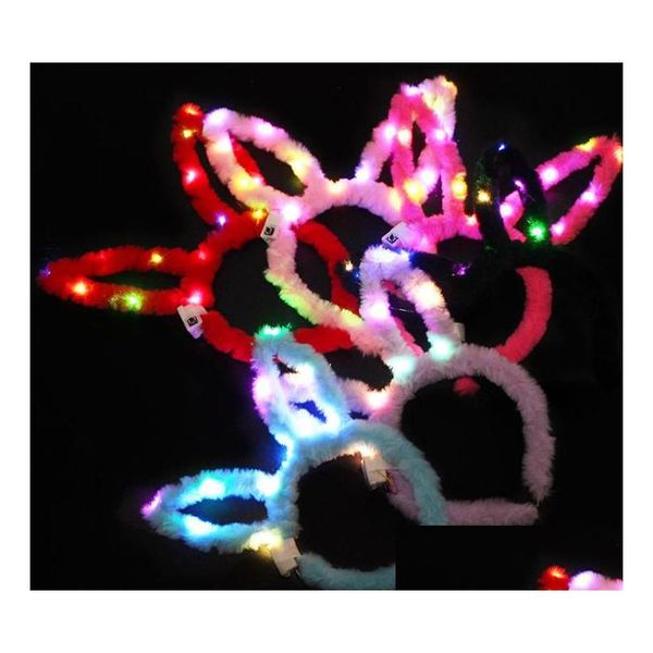 Party bevorzugt Kids Ostern Bunny Kaninchenohren Cosplay Stirnband Kinder adt weiche pelzige haarband led GLOW Kopfbedeckung Anpassen Logo DHPUB