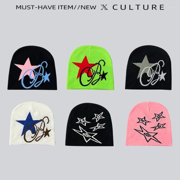 Berets Herbst- und Winter Street Trend Y2K Star Beanies für Frauen koreanisches Modepaar vielseitiger Pullover Hut gestrickt Männer Mützen