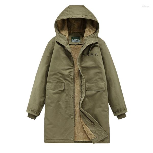 Jaquetas masculinas Casaco quente e grosso Lão de lã longos exército Jaqueta Parkas Men do Inverno Outwear Moda Bolsões Parka Mens