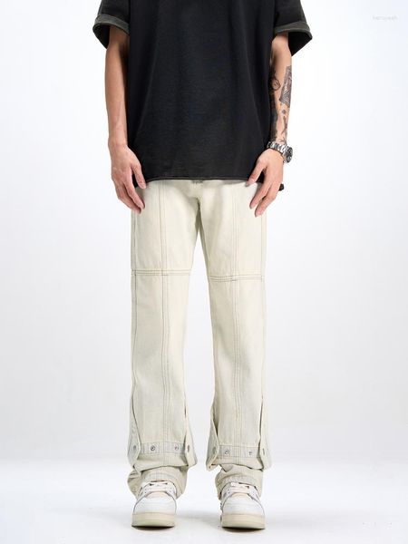 Jeans maschile yihanke streetwear pantaloni casualspicati maschiti di alto livello di uomo a gamba dritta.