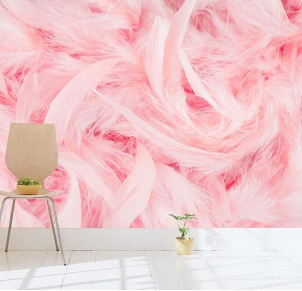 Обои CJSIR красивые розовые фламинго -перо телевизионный диван Стена Custom Custom крупный росписный обои папель де Парде пара Кварто