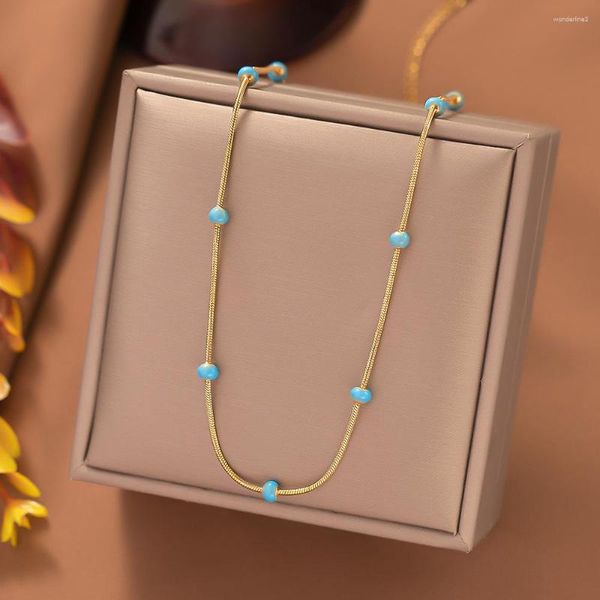 Catene 316L in acciaio inossidabile in acciaio inossidabile Colore blu Collana per perle per donne Trend Girl Simple Clavicle Chain Gioielli Regalo per la festa di compleanno