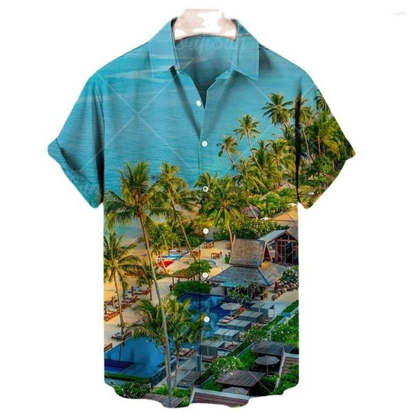 Camisetas masculinas Camisa havaiana para homens Sunset Beach estilo unissex moda casual manga curta solta tops respiráveis ​​confortáveis
