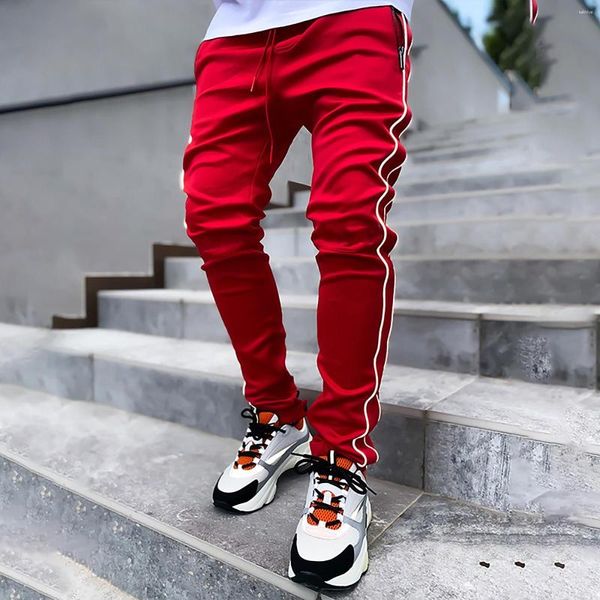 Calça masculina masculina moda skinny casual big pocket quadril harém harém jogadores de streetwear cargo calças de treino