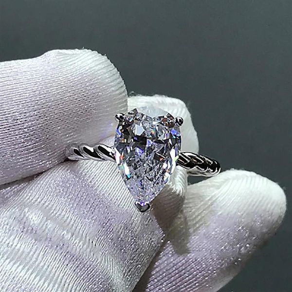 Cluster Rings 2021 Solitaire Pear Cut 6ct Simuled Diamond Cz Кольцо 925 Серебряное обручальное обручальное кольцо для женщин JE219X