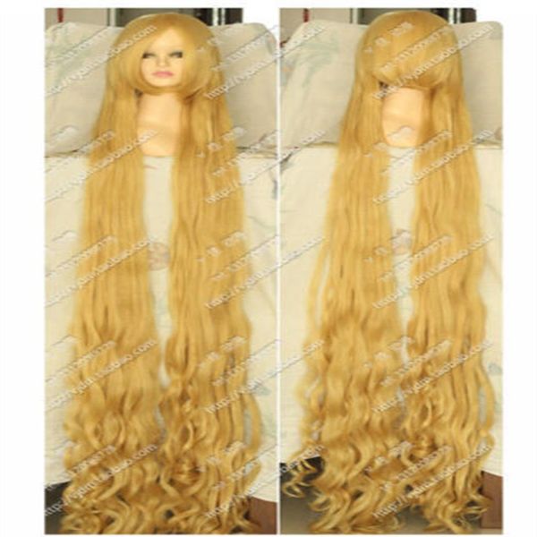 Blonde aggrovigliato Rapunzel 200 cm Long Wavy Curly Cosplay Party Wig Hair331A