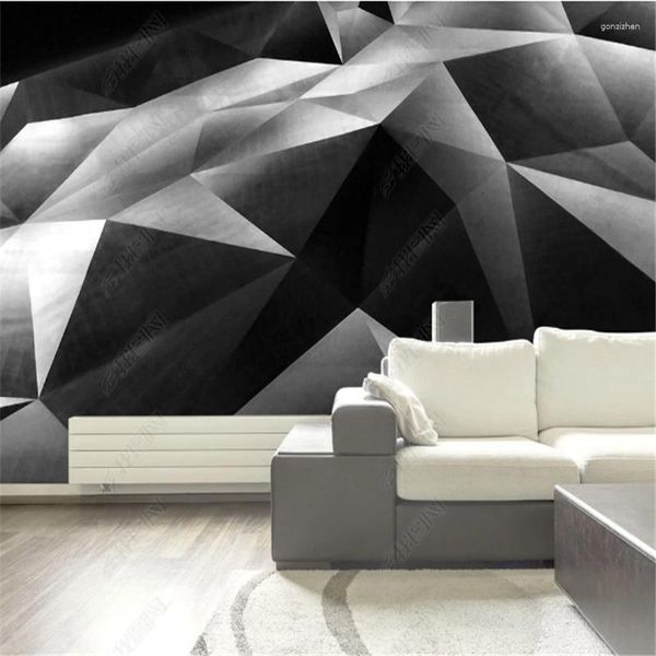 Hintergrundbilder moderne 3D -Tapete für Wohnzimmer Schwarz geometrische Metall -Wandbildsofa Hintergrund Hintergrundpapier Wohnheimdekor Schlafzimmer