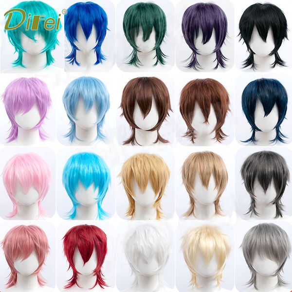 Cosplay wigs difei synthetic schwarz rot rosa kurze glatte Haare für Boy Party hitzebeständige falsche Haare Mullet Fischkopf Typ Männer Cosplay Perücken 230822