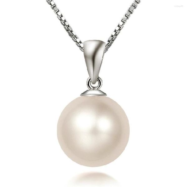 Collane a pendente fascino 10mm da 12 mm perla bianca penzola la collana a catena fortunata per donne alla moda semplice regalo di gioielli da ragazza elegante