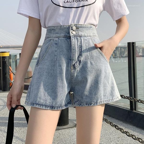 Frauen Shorts Trendy Vintage Frauen Weitbein hoher Taille Blau Denim Frühlings Sommer lässig weiblich Frau Lose Retro Ladies Ins Jean