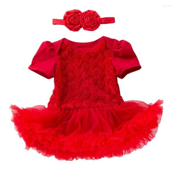 Kız Elbiseler Kız Bebek Yaz Prenses Gazlı Elbise Headba doğumlu fırfırlı kolsuz tunik düğün partisi Dantel Gül Sundress 0-2 T