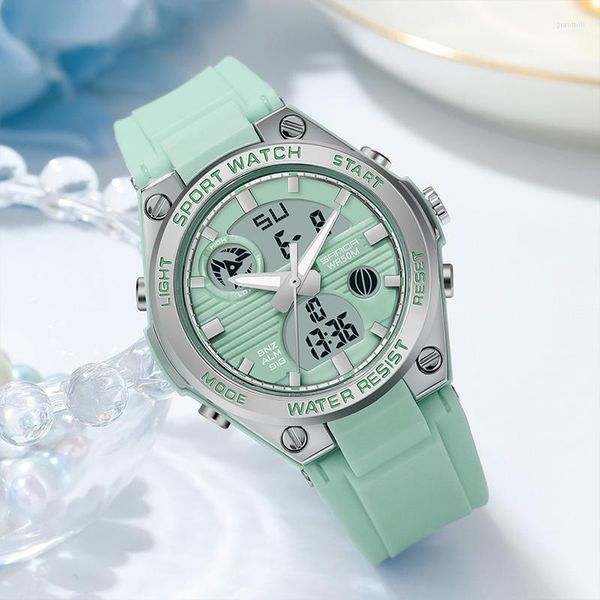 Armbanduhr Women's Quartz Watch Dual Display Sport wasserdichte LED -Hintergrundbeleuchtung Alarm Stoppwatch Digital Wirstwatch