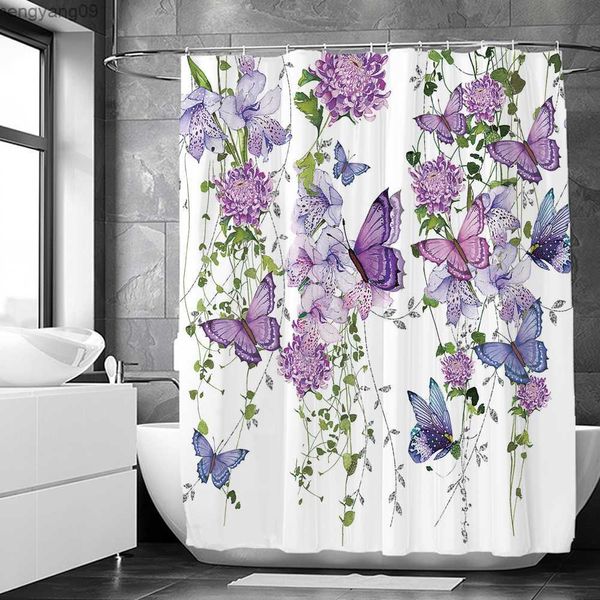 Cortinas de chuveiro Flores Cortina de chuveiro Butterfly Art Fantasy Rose Floral Girls impermeabiliza Cortinas de decoração de cortina de cortina com R230822