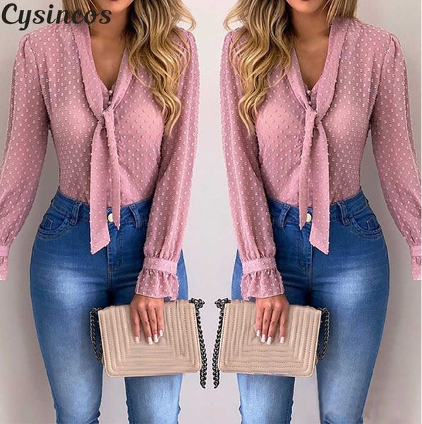 Frauen Blusen Mode Langarm V-Ausschnitt Pink Shirt Chiffon Büro Slim Casual Tops Plus Size S-5xl