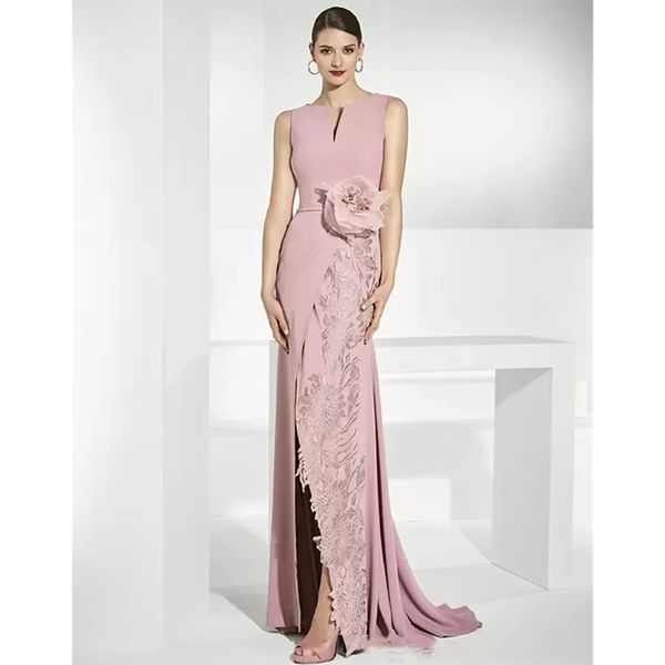 Elegante Rosa Longo Mãe Da Noiva Vestidos Side Slit Sem Mangas Flor Lace Applique Sereia Vestidos De Convidados Do Casamento Do Noivo Mãe Prom Vestido de Noite Plus Siz 328 328