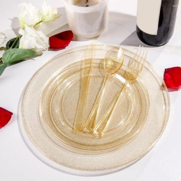 Dinnerware Define Powder Gold Powder Transparente Disponível Defesa de Minife Faca Decoração de Feliz Aniversário Decoração Infantil Adultos Supplies de Casamento