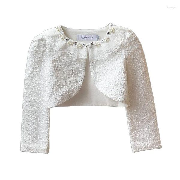 Jaquetas Boler Girls Lace Cardigan 3-9y Garota longa Manga longa Vestido de noiva Party Party White Pink Bolero Roupos Casaco Exterior