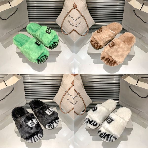 Luxo Balacaigas allover logotipo slide sandálias designers chinelos femininos de inverno slipper quente lâminas planas lâminas bordadas chinelos de peles paris sandália feminina