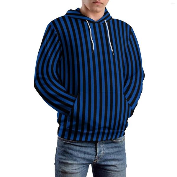 Herren Hoodies Striped Halloween lässige Männer blau und schwarz cool grafisch mit Kapuze-Sweatshirts Herbst Longärmel Lose übergroße Hoodie