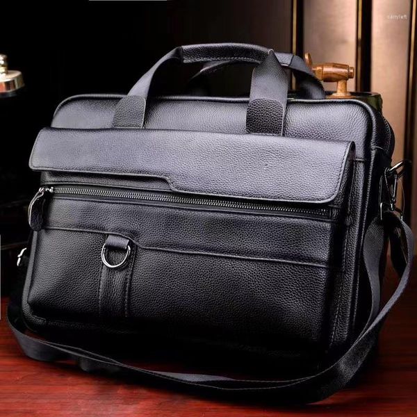 Duffel Bags Gepäck Männliche Business -Aktentasche Reisen Erste Schicht Cowide Echtes Leder Laptop Computer Handtasche geneigte Schulterpackung