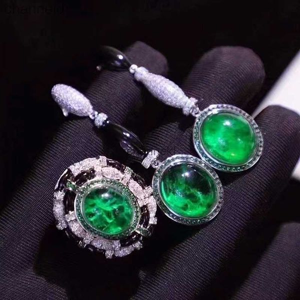 Dangle Kronleuchter neuer Retro -Farbe Emerald Ruby Sapphire AB Farben Ohrringe Großer ovaler Edelsteinring 925 Sterling Silber Schmuck Set Frauen Geschenk HKD230822