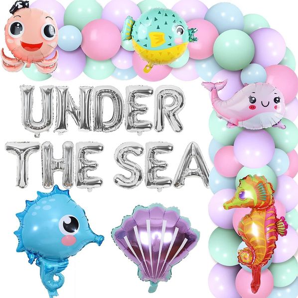 Outros suprimentos para festas de evento sob a decoração de aniversário do mar para meninas kit de salão de balão de animais de oceano Pink Purple submarhe tema 230821