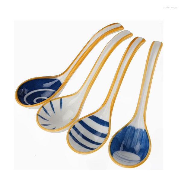 Cucchiai 2x ceramica set di zuppa di cucchiaio giapponese manico lungo per pho ramen noodles wonton dumpling riso al dettaglio