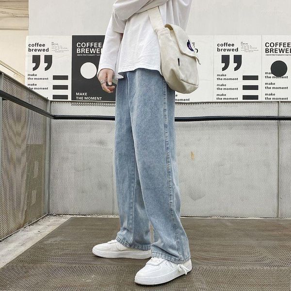 Herren Jeans Style Wide Leghose mit fallendem Gefühl koreanische Version Straight Rohrblau Spring Mode Elastiziert Hüft schwarz grau