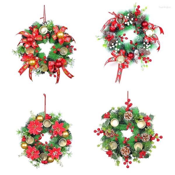 Porta di Natale decorativi di ghirlanda decorativa con bacche rosse Pinecone Candlestick Ornaments Anches Decorazione invernale