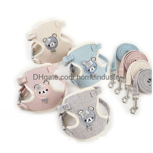 Colarinhos de cachorro colares lindos arnês de urso com conjunto de arnês de malha respirável e respirável para cães pequenos gatos chihuahua teddy dhloq