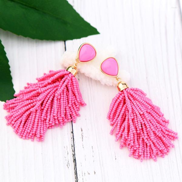 Dangle Ohrringe 2 Farben Pinkred Quastel Perlen böhmische ethnische handgefertigte Drop für Frauen Online -Einkaufen Indien Schmuck