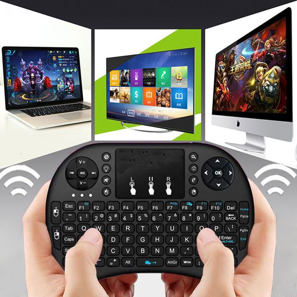 Tastaturen Buntes Hintergrundbeleuchtung Englisch Russian 24G Air Mouse Remote Touchpad für Android TV Box PC i8 Mini Wireless Keyboard 230821