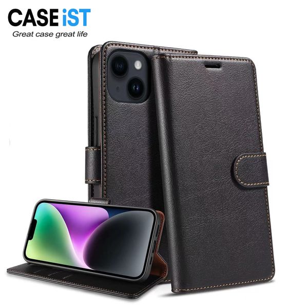 CASEiST Retro PU Couro Flip Carteira Capas de telefone Suporte para cartão de crédito Slots para dinheiro Bolso Bolsa para celular com alça para iPhone 15 14 13 12 11 Pro Max XR XS 7 8 Plus