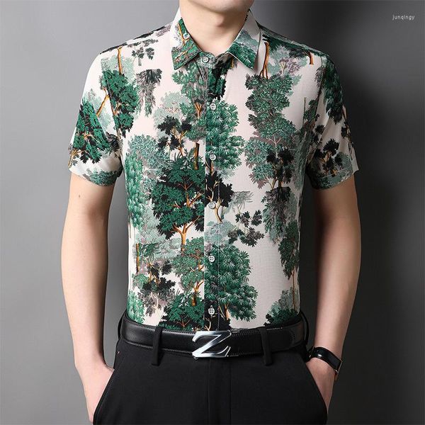 Мужские повседневные рубашки 2023 летние мужские деревья печатать рубашку модную печать мужской топы с короткими рукавами цветы с печено