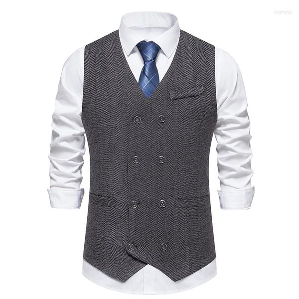 Herrenwesten Vintage Herrenanzug Anzug Vest Doppelfisch -Fischgräten -Tweed Cowboy für Männer Weste Hochzeit Gilet Homme Kostüm