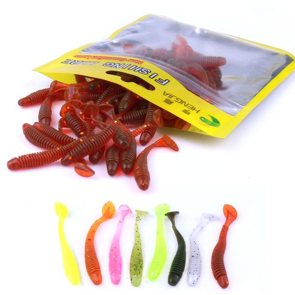 Esche esca Hengjia 10pcspack morbido T coda di pesca set di battute di nuoto GRUB SWINGS SILICONE PESCA BASS PACCHI