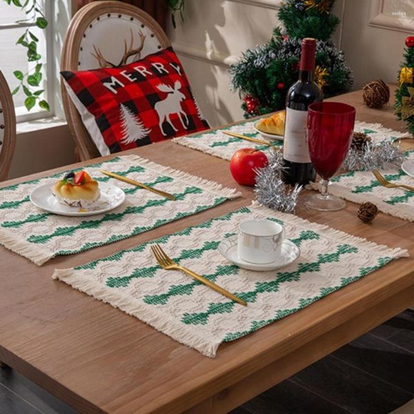 Tischmatten Geometrisches Muster Placemat Wärmeisolierung Boho -Stil Baumwoll Weihnachts -Tischematen handgefertigt gewebt